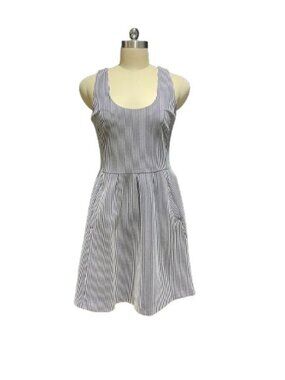 Banana Republic Navy White Striped Fit & Flare Dress w/ Pockets Preppy Nautical